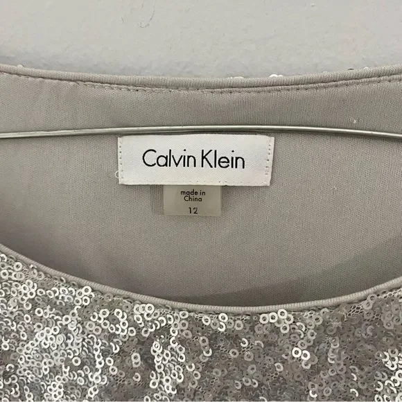 Calvin Klein Silver Sequin Midi Dress - Picture 4 of 5